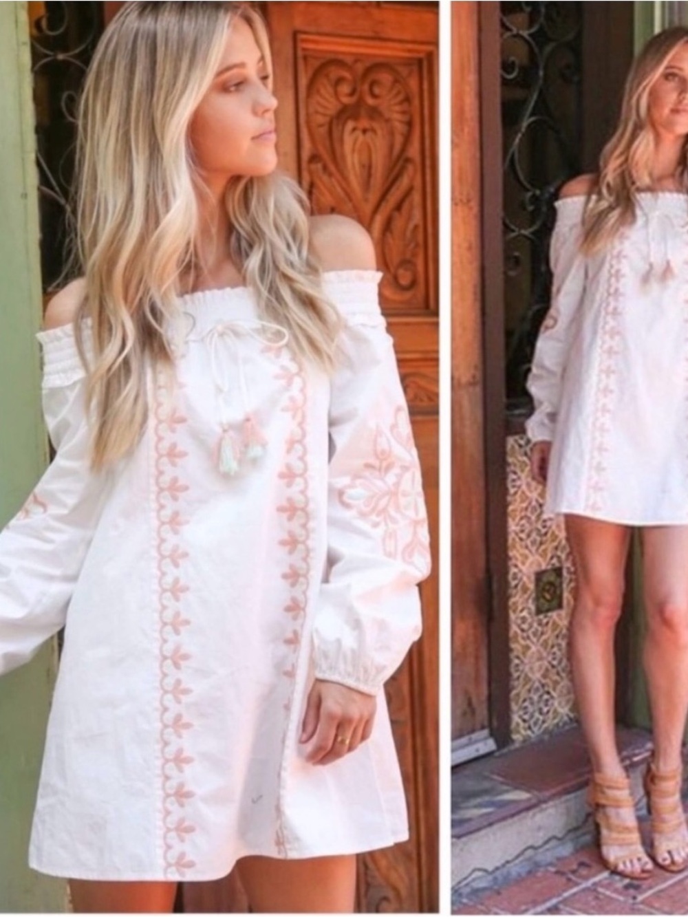 NWT Off-Shoulder Embroidered Tunic Dress - Picture 2 of 10